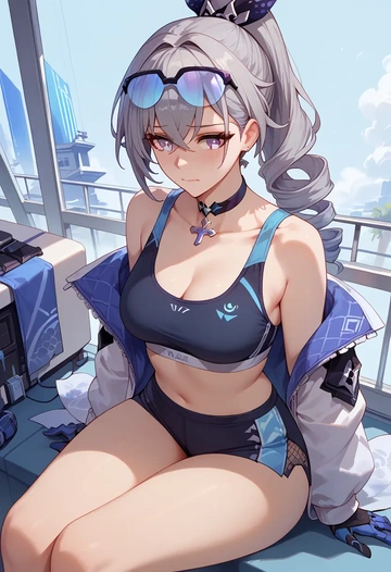 star rail,silver wolf,sports bra,high-waisted leggings  - AI generated anime art